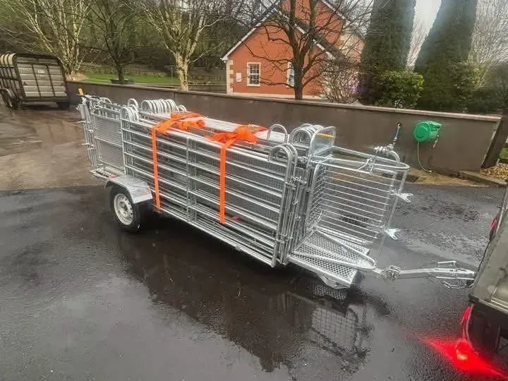 StockPen mobile sheep handling system packed on its galvanised trailer